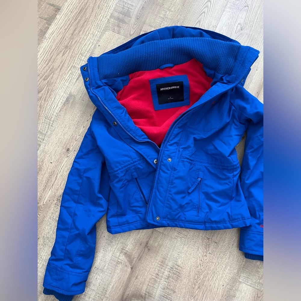 Abercrombie and Fitch, blue and red puffer jacket